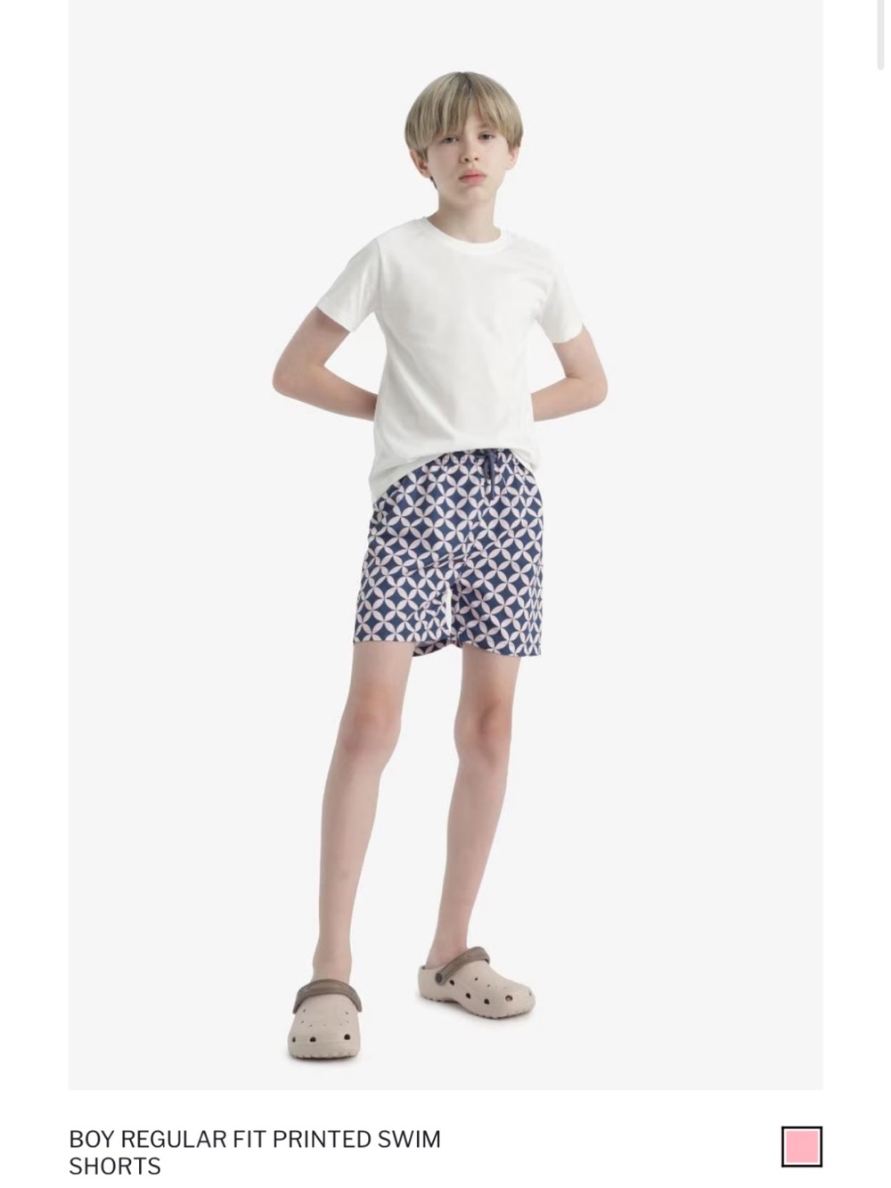Printed Blue Geometric Boys' Swim Trunks with Drawstring